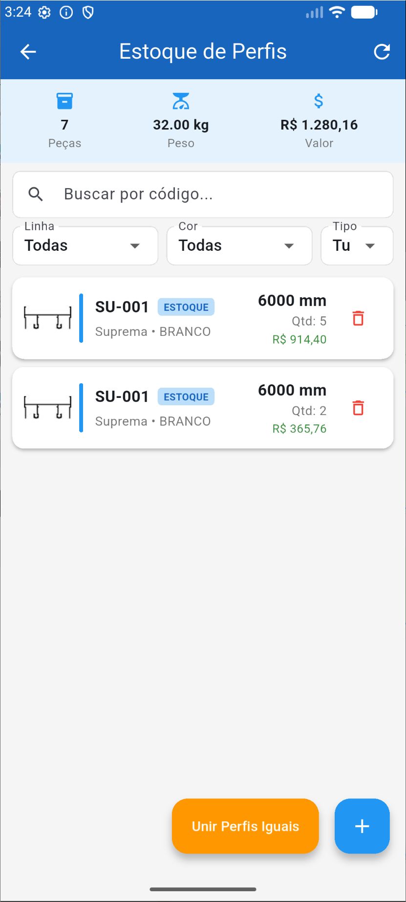 Estoque de Perfis