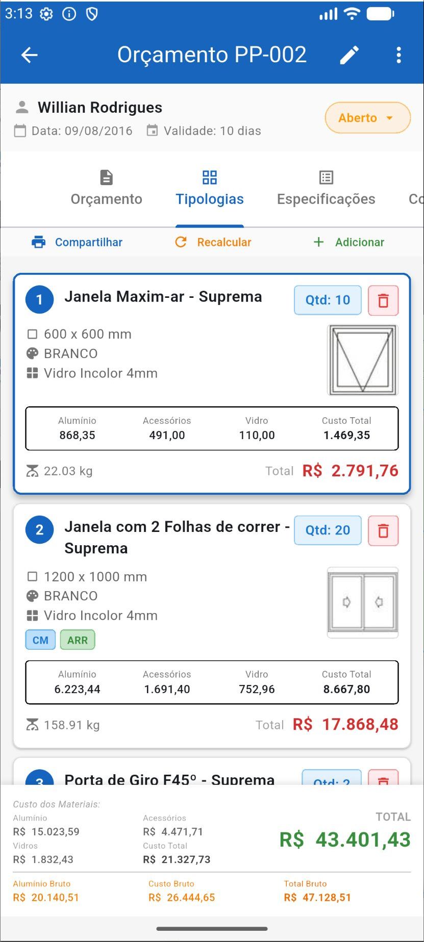 Orçamento ao Cliente